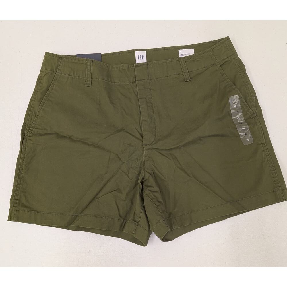 GAP Downtown Khaki Shorts Size 16 Olive Green Mid Rise Stretch 5” Inseam